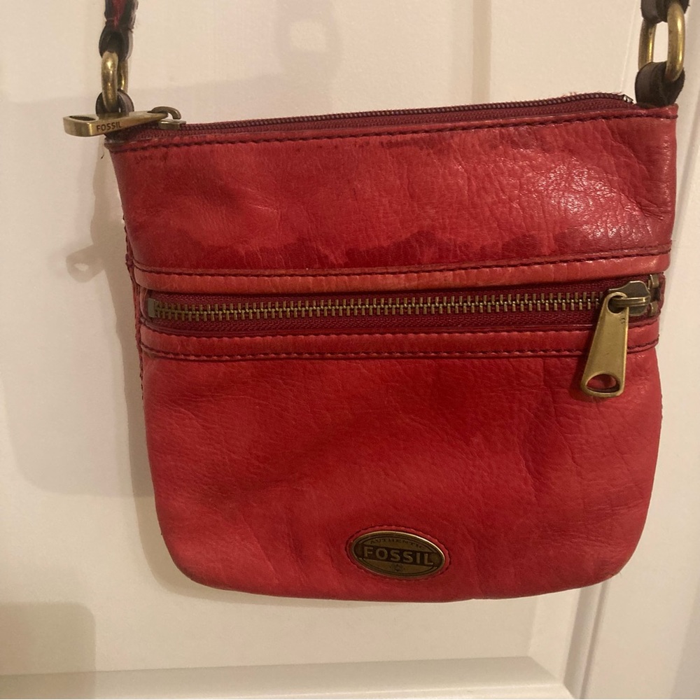 Fossil Red Leather Crossbody Purse